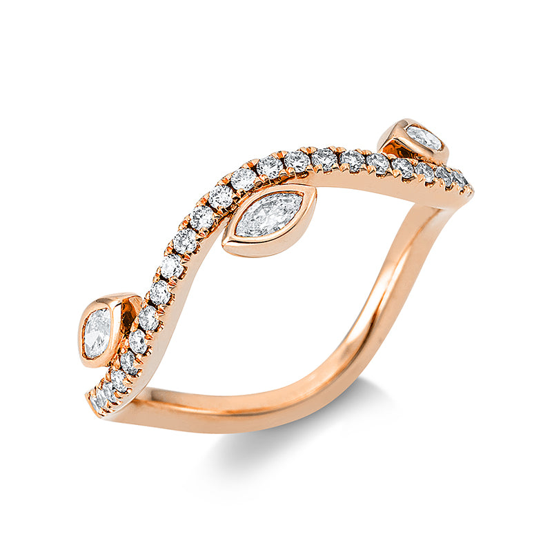 Ring 18 kt RG, 3 Nav. 0,12 ct, TW-vsi, 25 Brill. 0,16 ct, TW-si