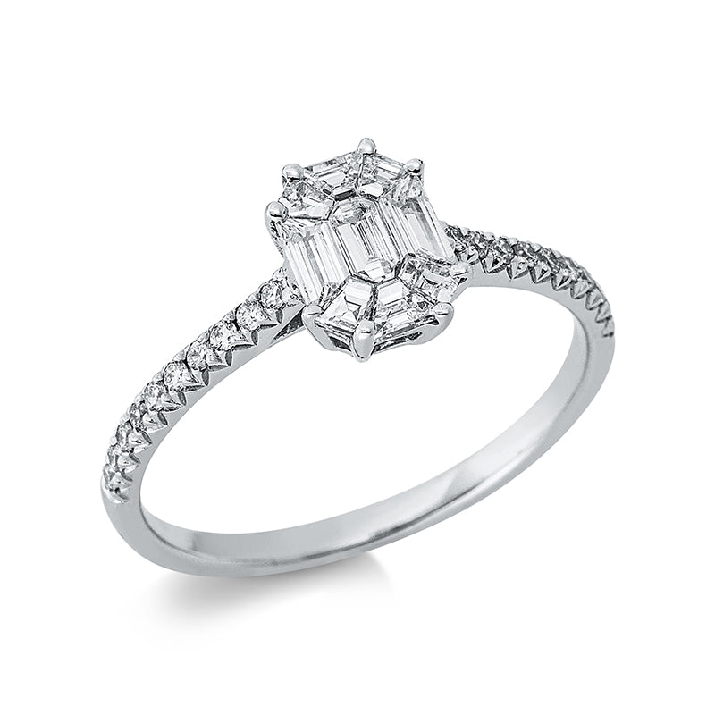 Ring 18 kt WG, 9 Fant-Schl. 0,42 ct, TW-si, 20 Brill. 0,13 ct, TW-si