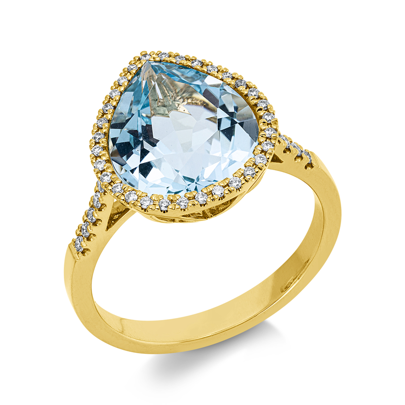 Ring 18 kt GG, 43 Brill. 0,17 ct, TW-si, 1 Topas 5,30 ct sky blue