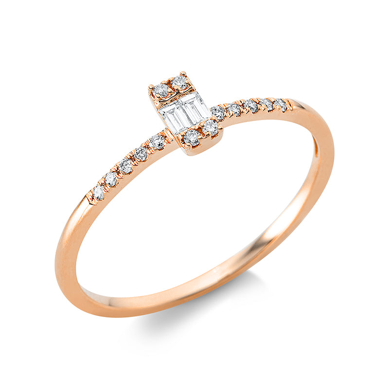 Ring 18 kt RG, 2 Bag. 0,06 ct, TW-si, 14 Brill. 0,06 ct, TW-si