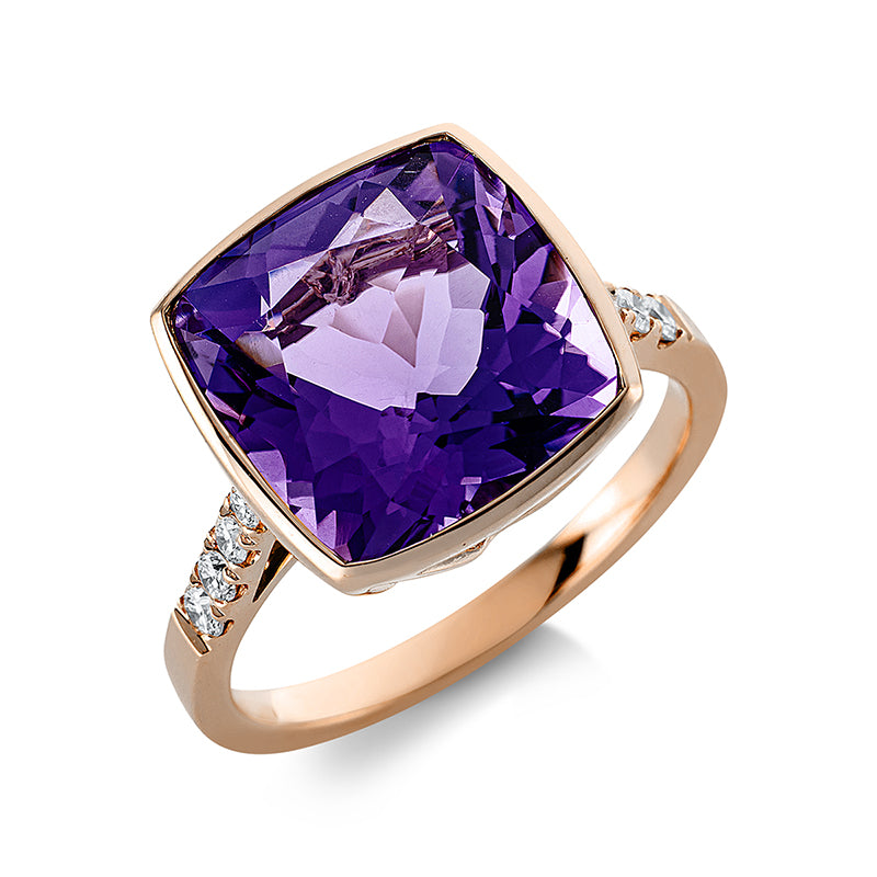 Ring 18 kt RG, 8 Brill. 0,18 ct, TW-si, 1 Amethyst 6,90 ct lila