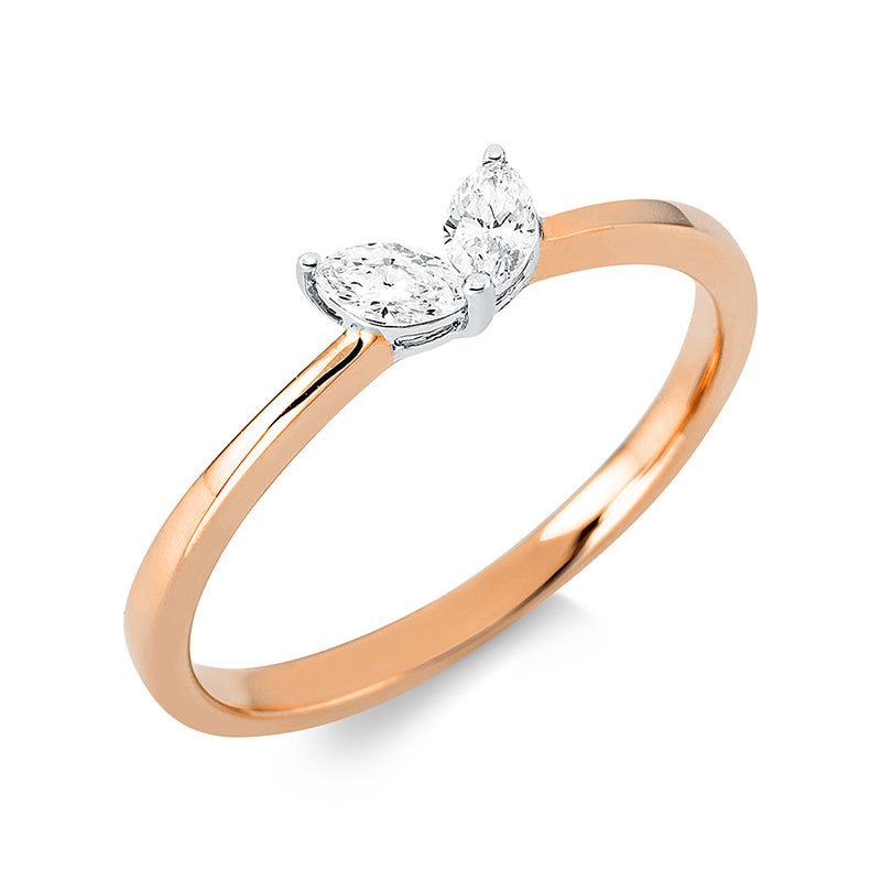 Ring 18 kt RG, Fassung rhodiniert, 2 Nav. 0,15 ct, TW-vsi