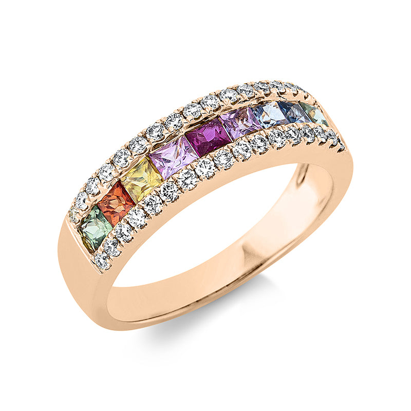Ring 18 kt RG, 34 Brill. 0,32 ct, TW-si, 9 Saphire 1,12 ct fancy