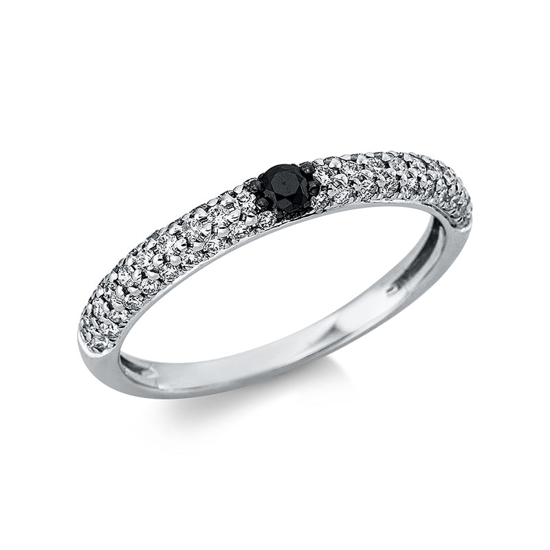 Ring 18 kt WG, Fassung teils schwarz rhodinie, 60 Brill. 0,43 ct, TW-si, 1 Brill. 0,08 ct, schwarz