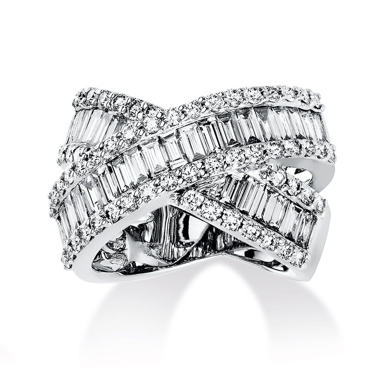 Ring 18 kt WG, 43 Bag. 1,74 ct, TW-vsi/si, 58 Brill. 1,02 ct, TW-vsi/si