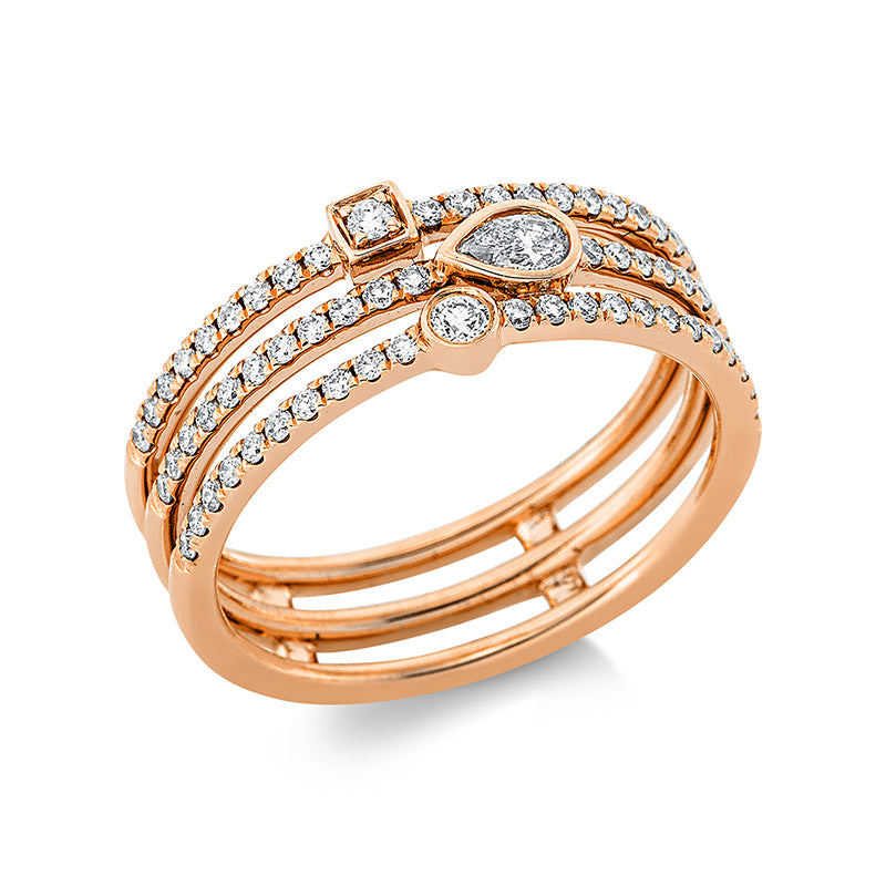 Ring 18 kt RG, 1 Brill. 0,01 ct, TW-si, 1 Brill. 0,02 ct, TW-si, 1 Tropfen 0,10 ct, TW-si, 64 Brill. 0,32 ct, TW-si