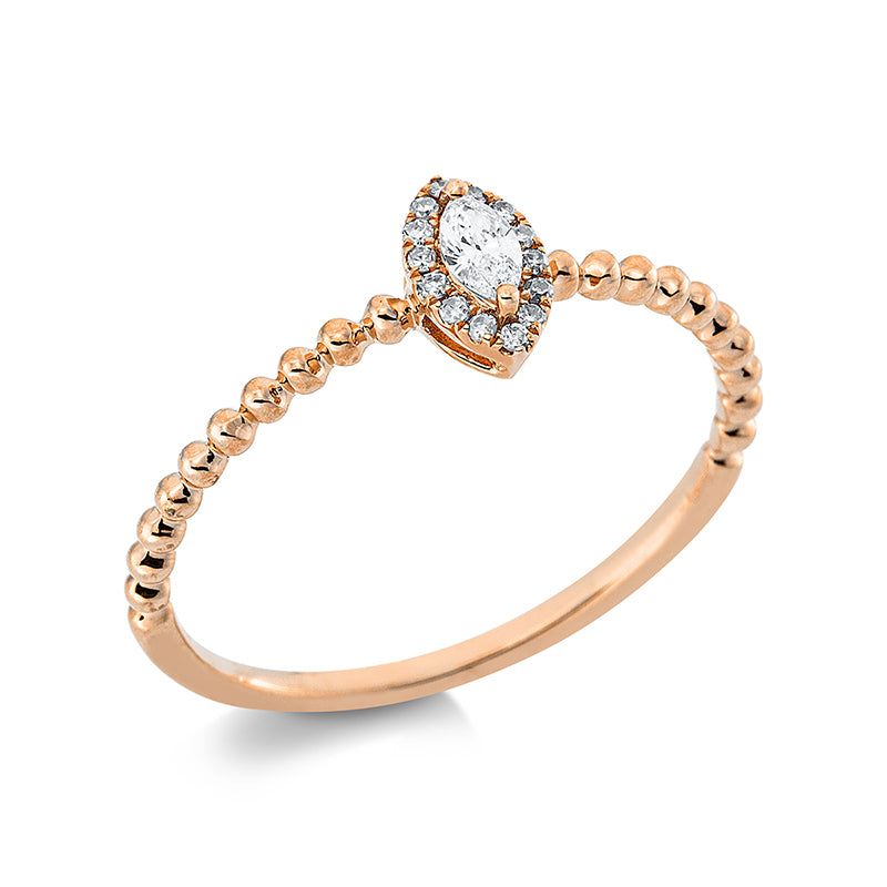 Ring 18 kt RG, 14 Dia. 0,05 ct, W-si, 1 Nav. 0,08 ct, TW-vsi