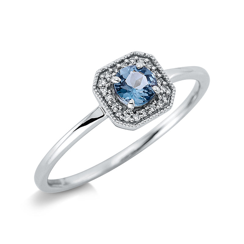 Ring 18 kt WG, 20 Dia. 0,04 ct, TW-si, 1 Topas 0,30 ct Lond. blue