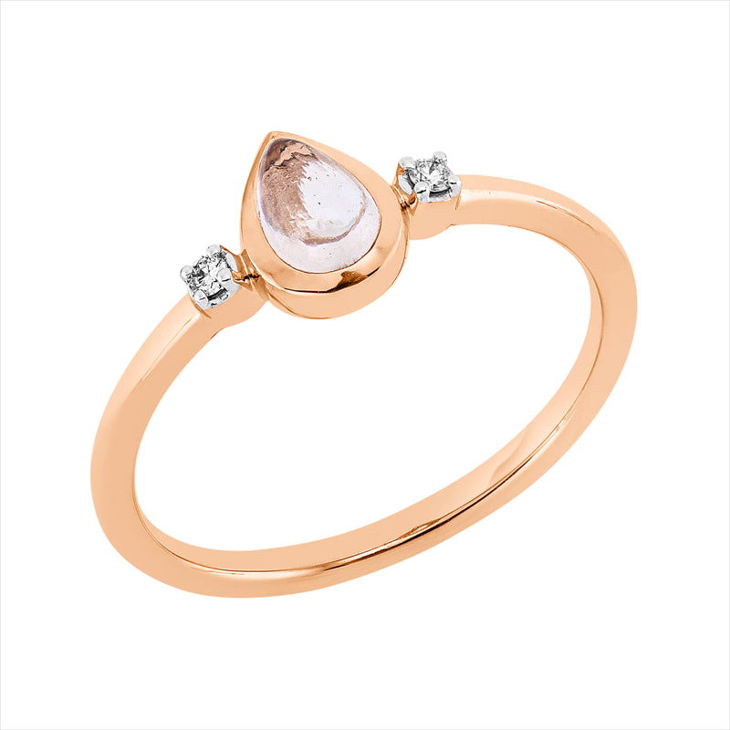 Ring 18 kt RG, Fassung rhodiniert, 2 Brill. 0,03 ct, TW-si, 1 Morganit 0,39 ct peach