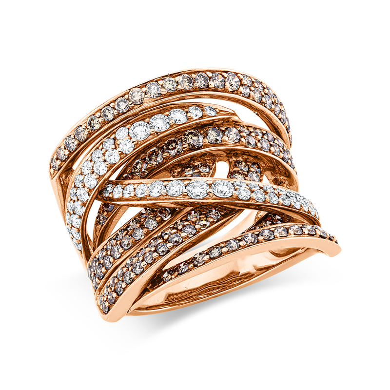 Ring 18 kt RG, 56 Brill. 0,68 ct, TW-vsi/si, 127 Brill. 1,64 ct, braun