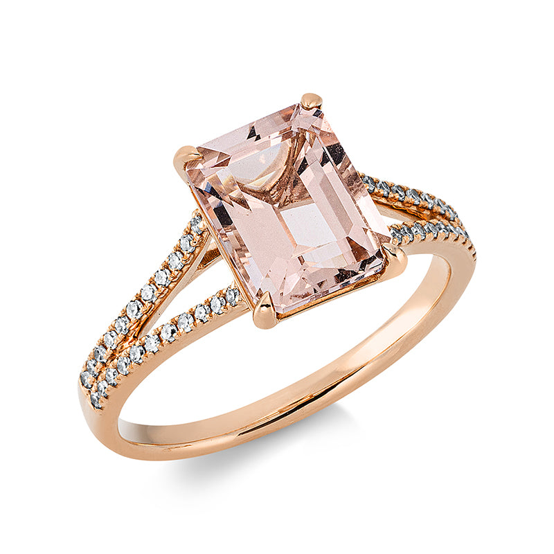 Ring 18 kt RG, 44 Dia. 0,14 ct, TW-si, 1 Morganit 2,07 ct rosa