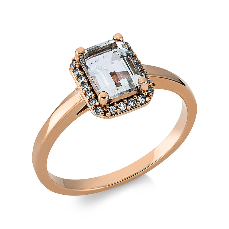 Ring 18 kt RG, 22 Dia. 0,09 ct, TW-si, 1 Amethyst 0,96 ct grün