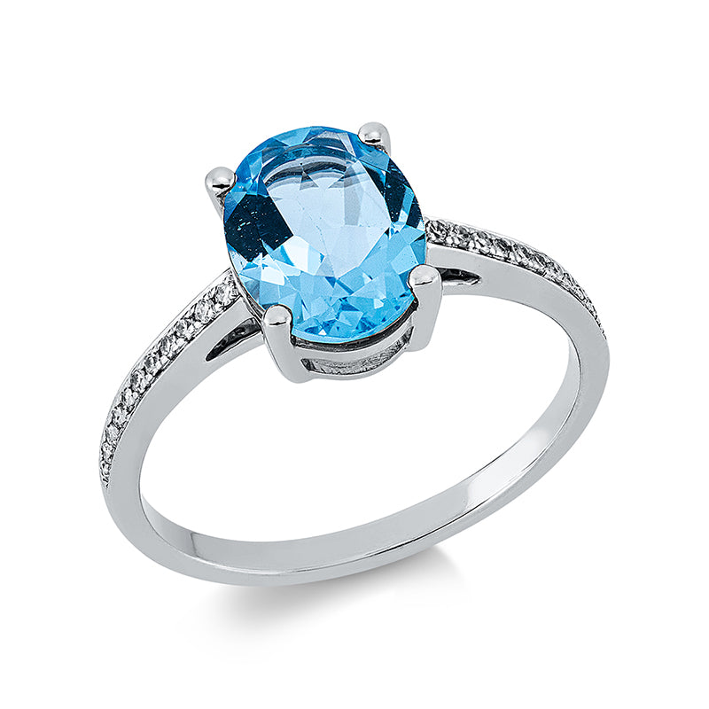 Ring 18 kt WG, 22 Dia. 0,08 ct, TW-si, 1 Topas 2,03 ct blau