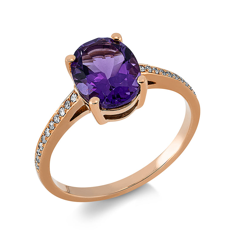 Ring 18 kt RG, 22 Dia. 0,08 ct, TW-si, 1 Amethyst 1,78 ct lila