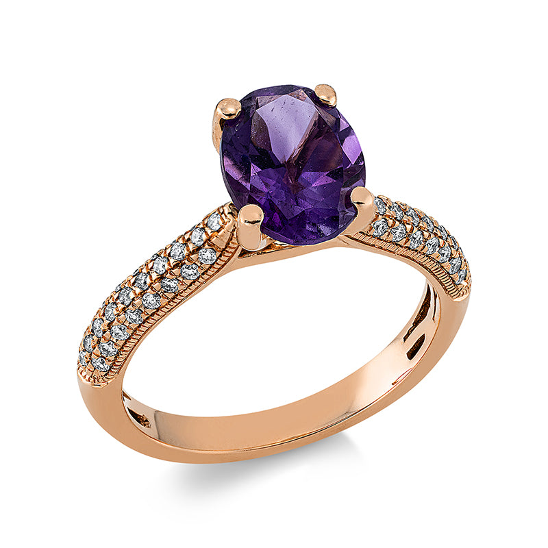 Ring 18 kt RG, 53 Brill. 0,20 ct, TW-si, 1 Amethyst 1,75 ct lila