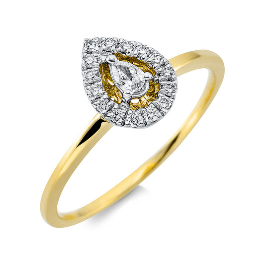 Ring 18 kt GG, 1 Tropfen 0,06 ct, TW-si, 15 Brill. 0,11 ct, TW-si