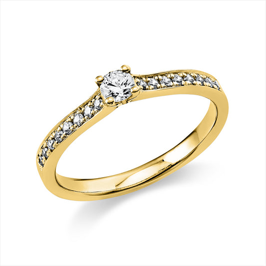 Ring 14 kt GG, 1 Brill. 0,15 ct, TW-si2, 16 Brill. 0,14 ct, TW-si