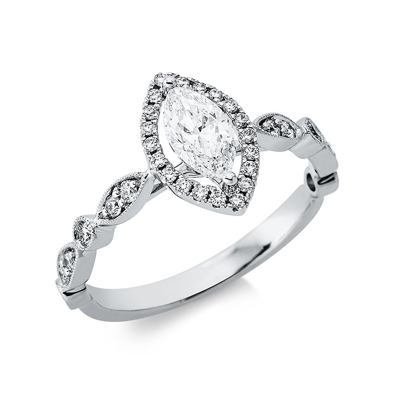 Ring 18 kt WG, 1 Nav. 0,40 ct, TW-si, 32 Brill. 0,27 ct, TW-si