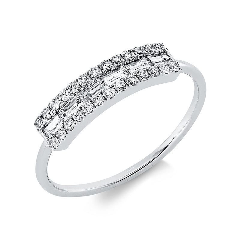 Ring 18 kt WG, 6 Bag. 0,26 ct, TW-si, 26 Brill. 0,19 ct, TW-si