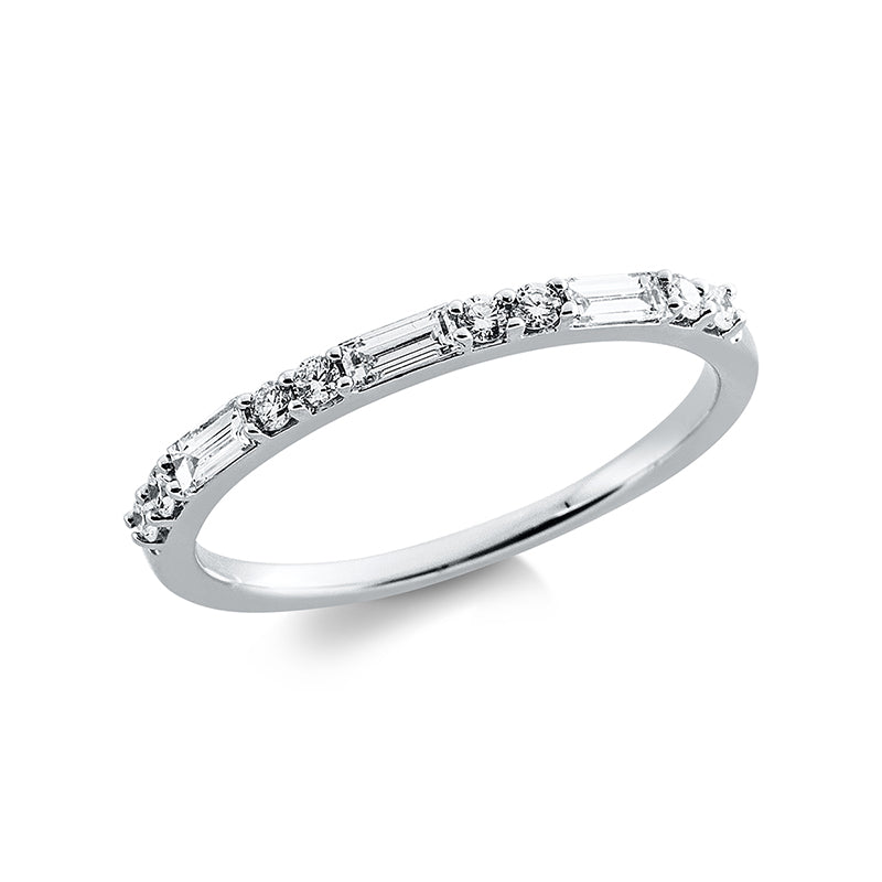 Ring 18 kt WG, 3 Bag. 0,21 ct, TW-si, 8 Brill. 0,13 ct, TW-si