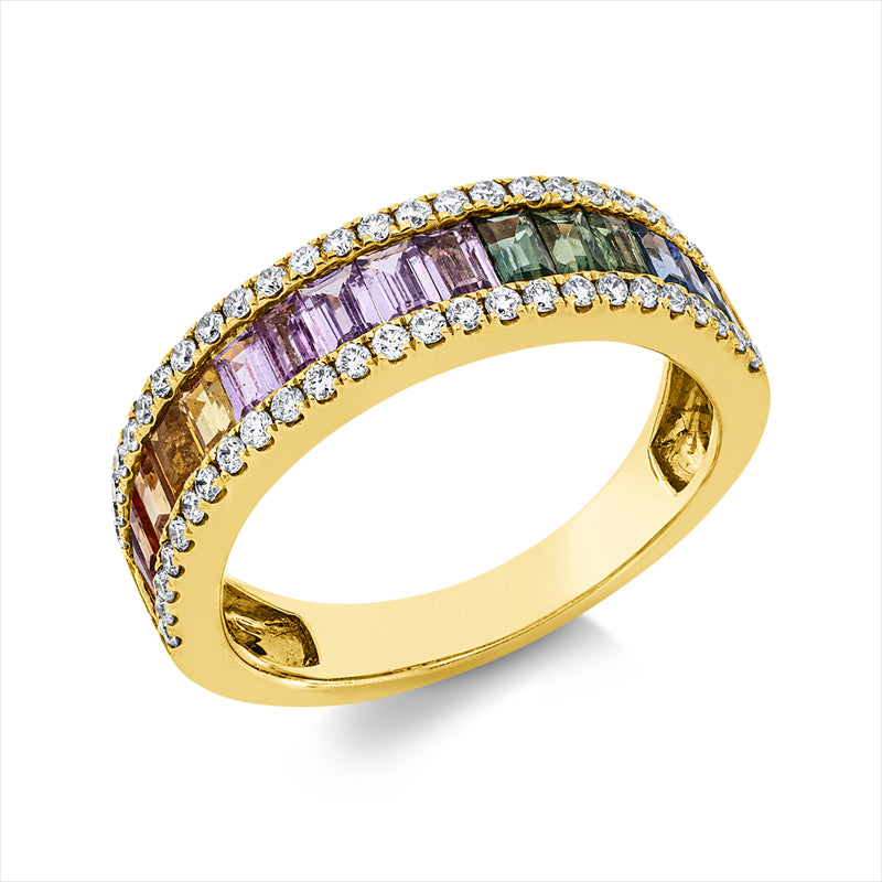 Ring 18 kt GG, 50 Brill. 0,34 ct, TW-si, 16 Saphire 1,65 ct fancy