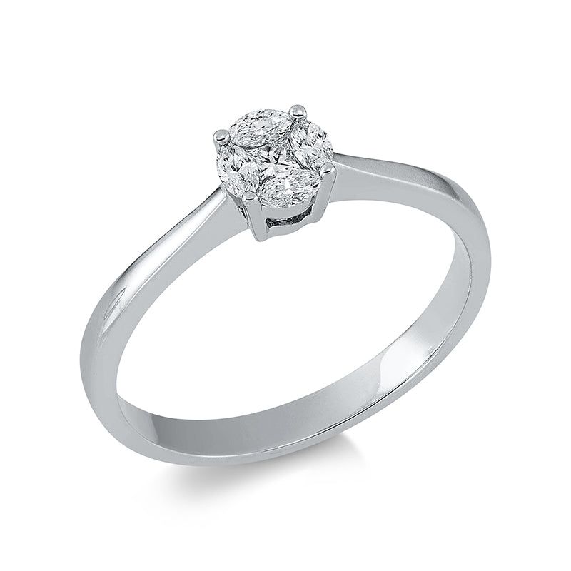 Ring 18 kt WG, 1 Princ. 0,06 ct, TW-si, 4 Nav. 0,16 ct, TW-si