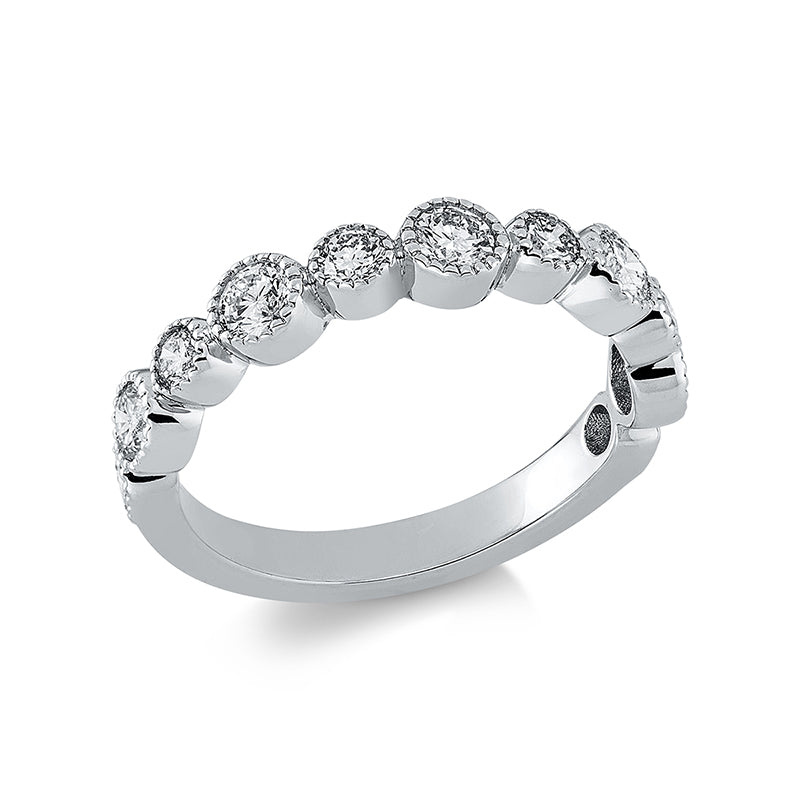 Ring 18 kt WG, 5 Brill. 0,61 ct, W-si, 6 Brill. 0,37 ct, W-si