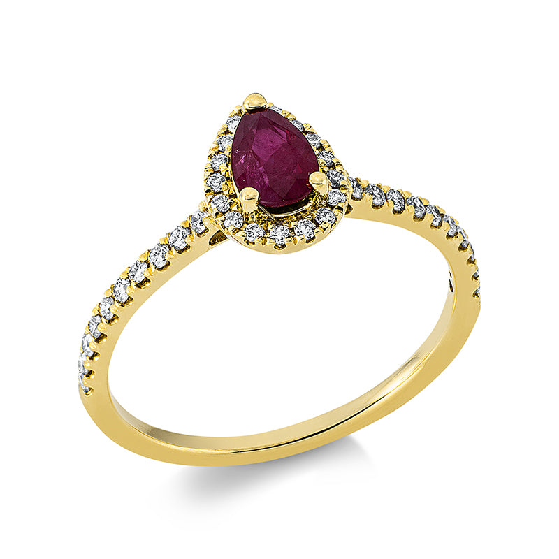 Ring 18 kt GG, 37 Brill. 0,21 ct, TW-si, 1 Rubin 0,43 ct rot