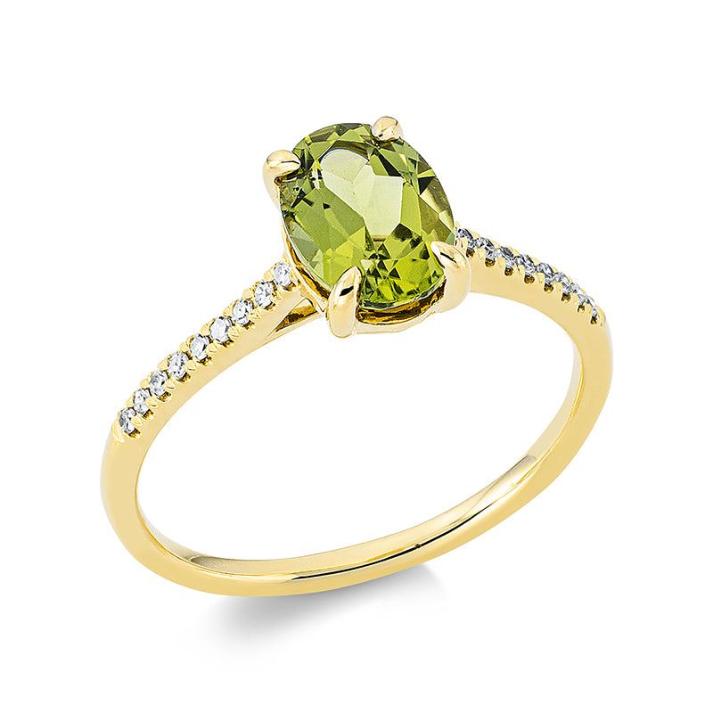 Ring 18 kt GG, 18 Dia. 0,07 ct, TW-si, 1 Peridot 1,18 ct grün