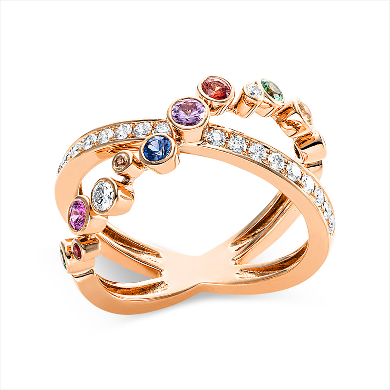 Ring 18 kt RG, 20 Brill. 0,33 ct, TW-vsi/si, 11 Saphire 0,51 ct multicolor