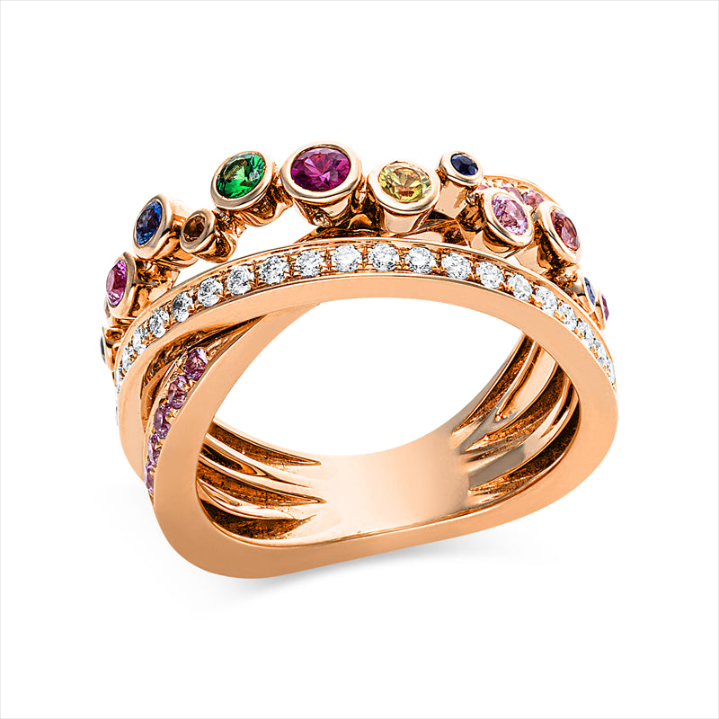 Ring 18 kt RG, 22 Brill. 0,22 ct, TW-vsi/si, 26 Saphire 0,75 ct multicolor