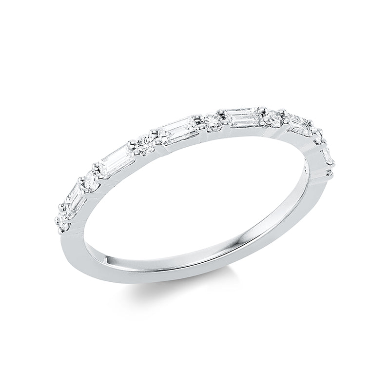 Ring 18 kt WG, 6 Bag. 0,25 ct, TW-vsi/si, 7 Brill. 0,12 ct, TW-vsi/si