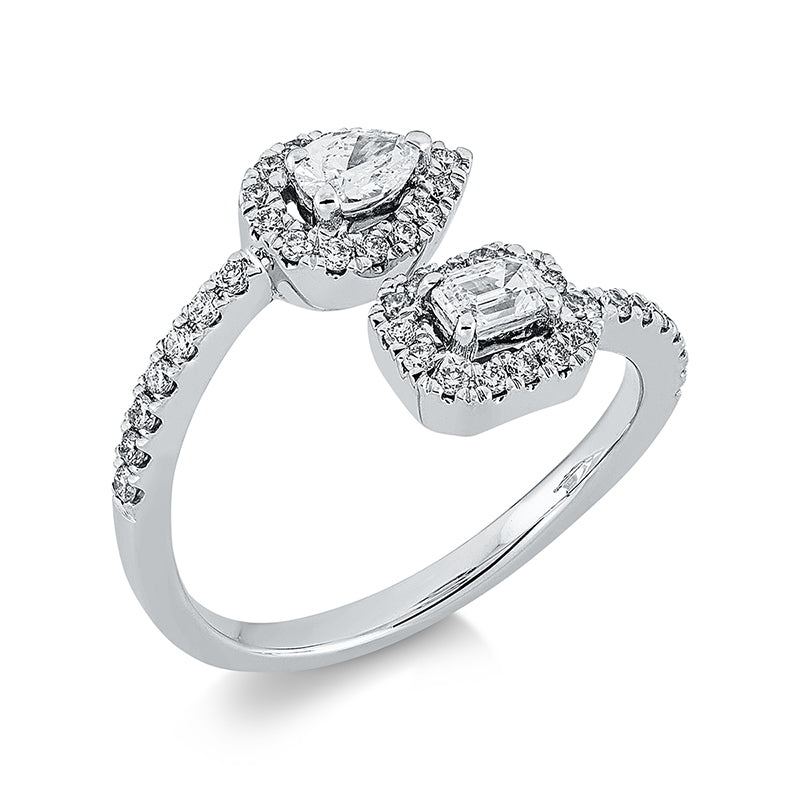 Ring 18 kt WG, 1 Sm.schliff 0,19 ct, TW-si, 1 Tropfen 0,21 ct, TW-si, 43 Brill. 0,32 ct, TW-si