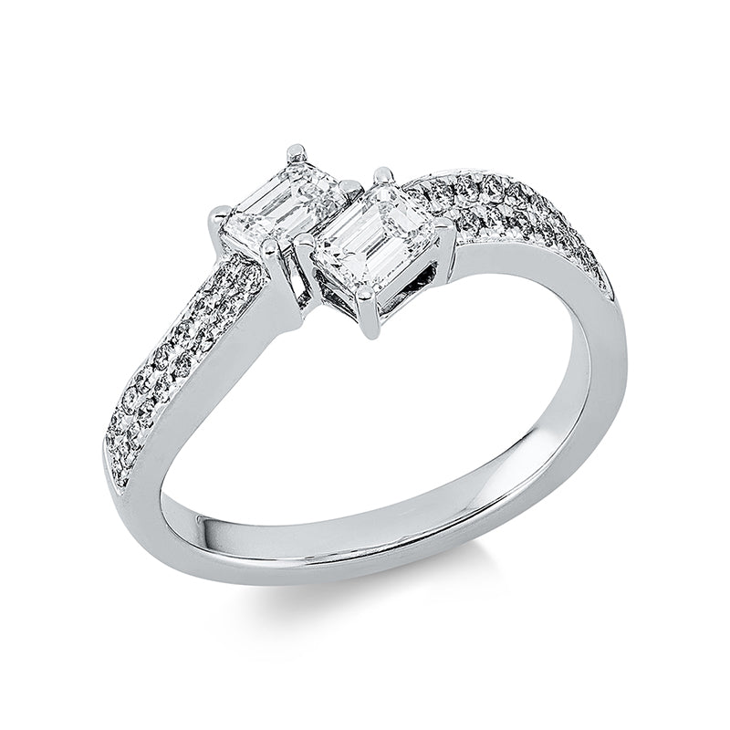 Ring 950 Pt Platin, 2 Sm.schliff 0,60 ct, TW-vsi, 34 Brill. 0,21 ct, TW-vsi