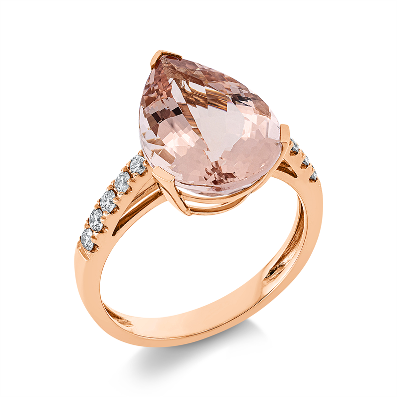 Ring 18 kt RG, 10 Brill. 0,23 ct, TW-si, 1 Morganit 5,00 ct rosa
