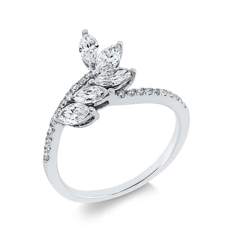 Ring 18 kt WG, 11 Brill. 0,08 ct, TW-si, 5 Nav. 0,72 ct, TW-si, 10 Brill. 0,06 ct, TW-si