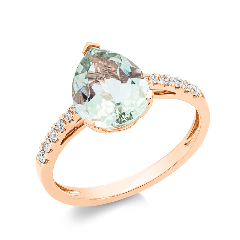 Ring 18 kt RG, 12 Brill. 0,14 ct, TW-si, 1 Amethyst 2,30 ct grün
