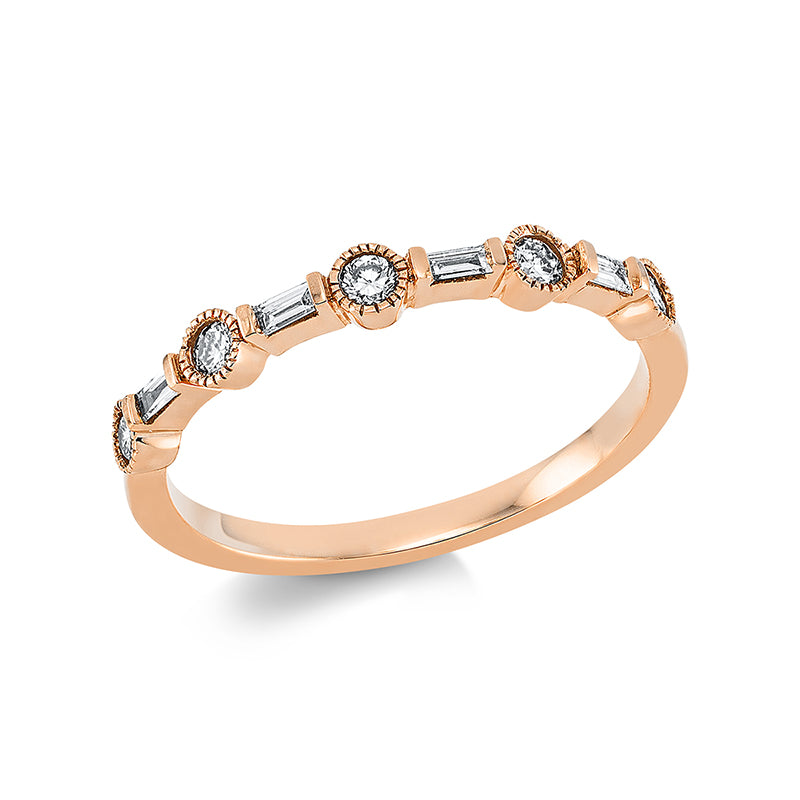 Ring 18 kt RG, 5 Brill. 0,17 ct, TW-si, 4 Bag. 0,08 ct, TW-si