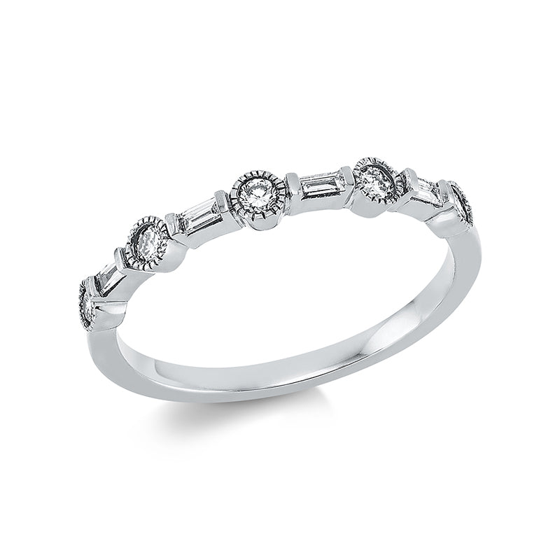 Ring 18 kt WG, 5 Brill. 0,17 ct, TW-si, 4 Bag. 0,08 ct, TW-si