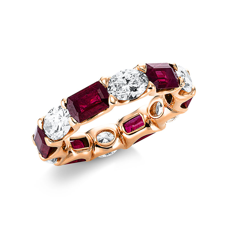 Ring 18 kt RG, 6 Oval 2,49 ct, D/F-vsi, 6 Rubine 3,54 ct rot