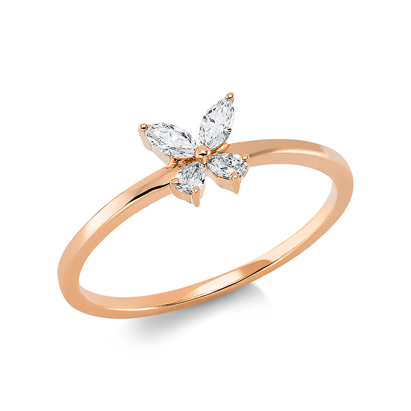 Ring 18 kt RG, 2 Tropfen 0,06 ct, TW-vsi, 2 Nav. 0,10 ct, TW-vsi