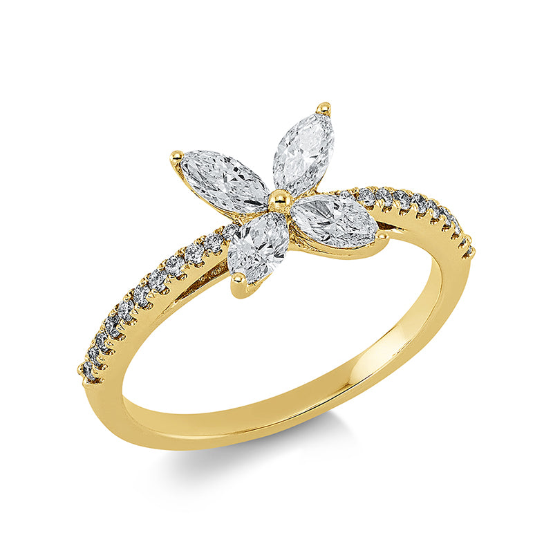 Ring 18 kt GG, 4 Nav. 0,46 ct, TW-vsi, 22 Brill. 0,12 ct, TW-si