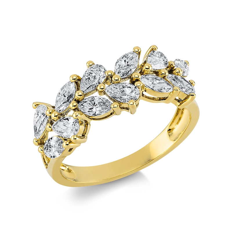 Ring 18 kt GG, 6 Nav. 0,65 ct, TW-vsi, 6 Tropfen 0,69 ct, TW-vsi