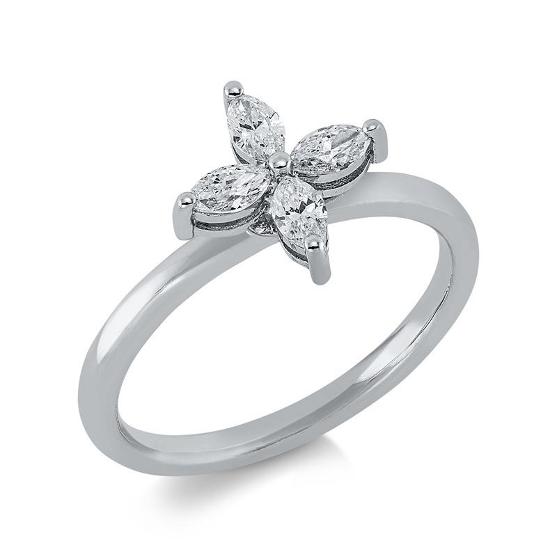 Ring 18 kt WG, 4 Nav. 0,47 ct, F-vsi