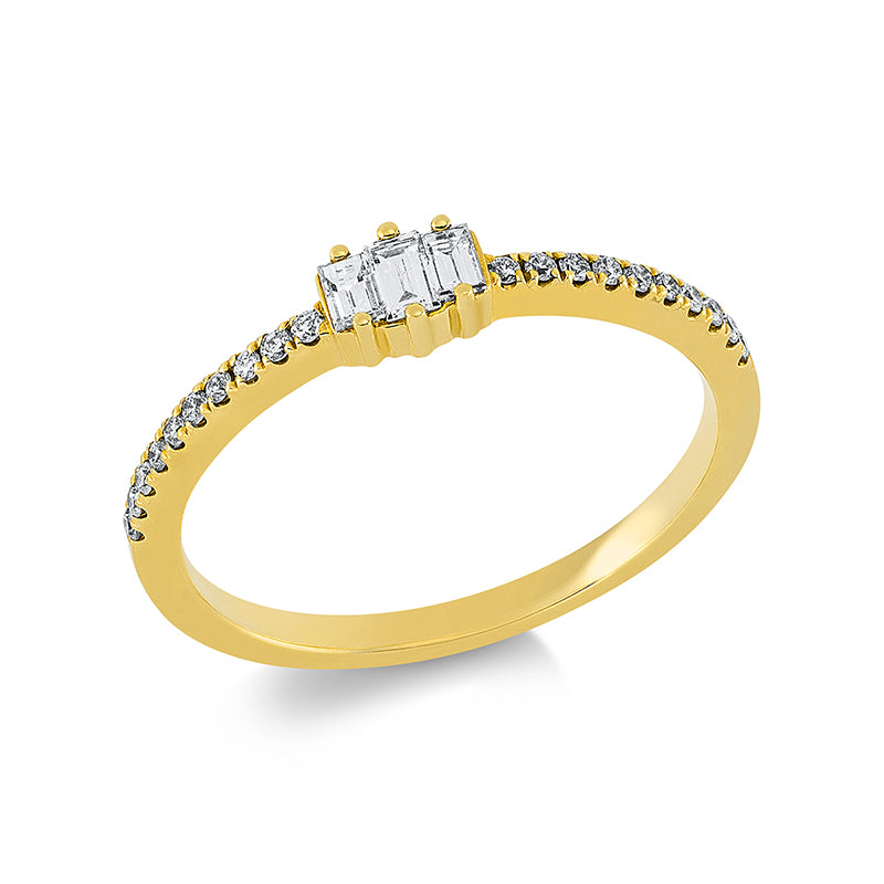 Ring 18 kt GG, 2 Bag. 0,07 ct, TW-si, 1 Bag. 0,05 ct, TW-si, 20 Brill. 0,11 ct, TW-si