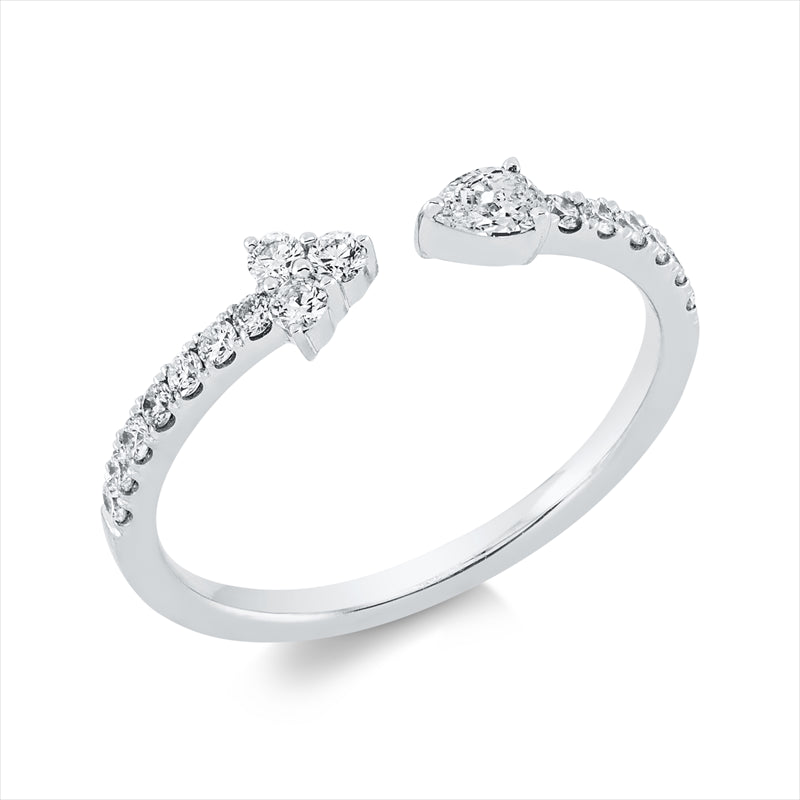 Ring 18 kt WG, 1 Tropfen 0,12 ct, TW-si, 16 Brill. 0,23 ct, TW-si