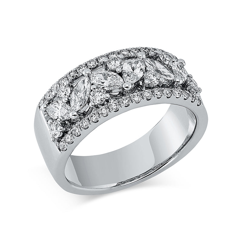 Ring 18 kt WG, 7 Brill. 0,24 ct, TW-vsi, 6 Nav. 0,64 ct, TW-vsi, 32 Brill. 0,29 ct, TW-vsi