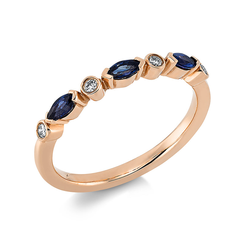 Ring 14 kt RG, 4 Brill. 0,06 ct, TW-si, 3 Saphire 0,30 ct blau