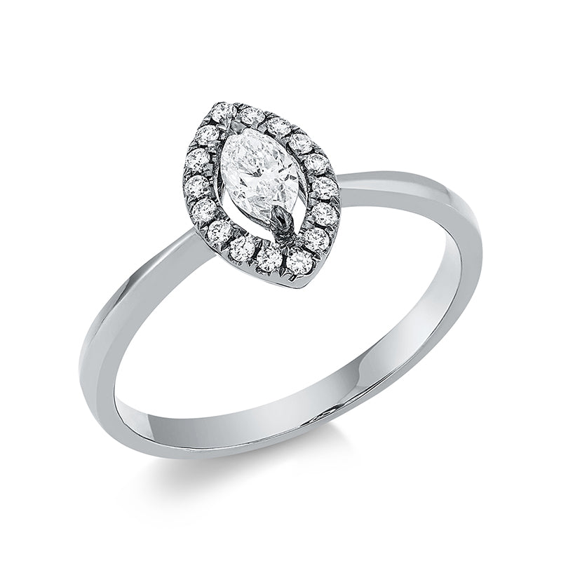 Ring 18 kt WG, 1 Nav. 0,27 ct, TW-si, 16 Brill. 0,10 ct, TW-si