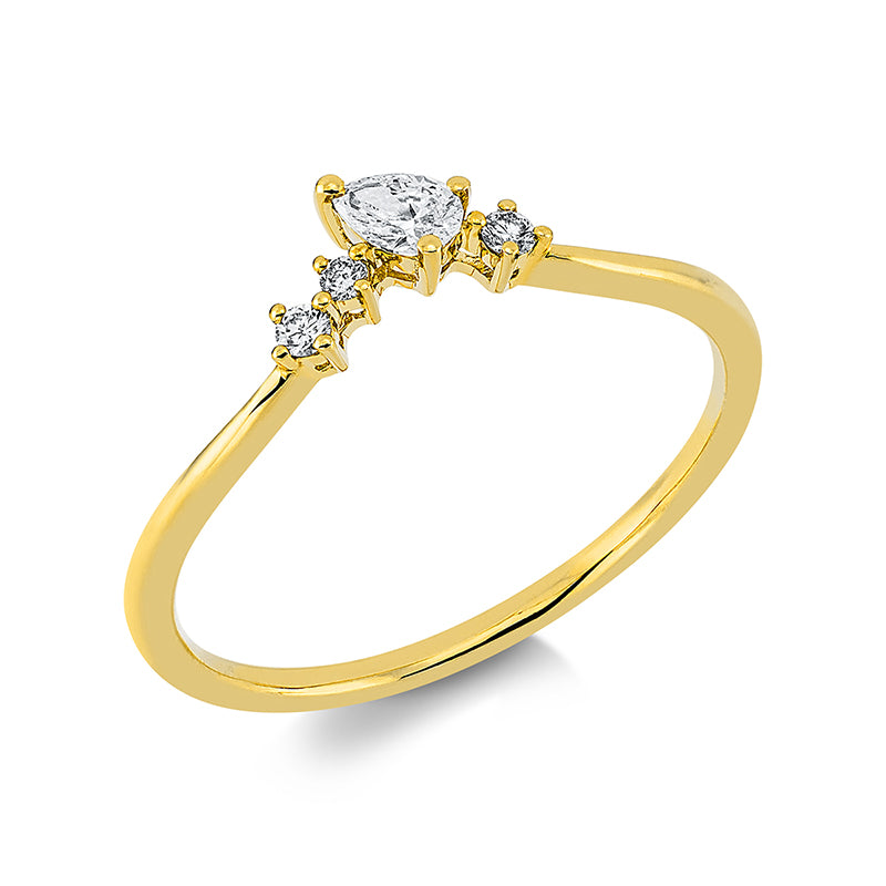 Ring 18 kt GG, 1 Tropfen 0,09 ct, TW-vsi, 3 Brill. 0,04 ct, TW-pi